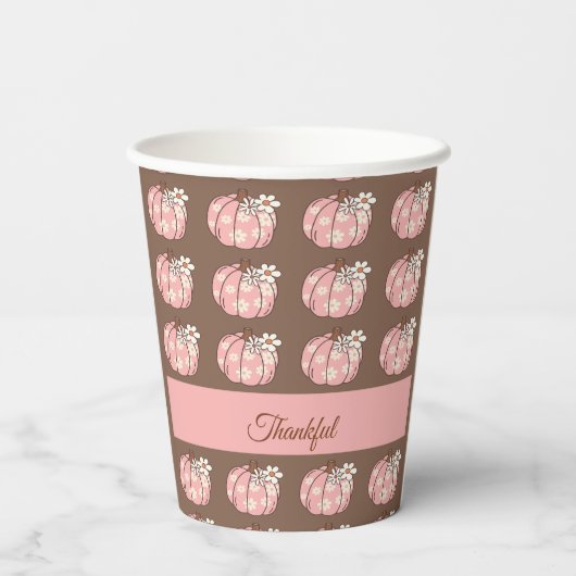 Gobelets En Papier Pink Citrouille Harvest Thanksgiving Diner tasse d (Verso)