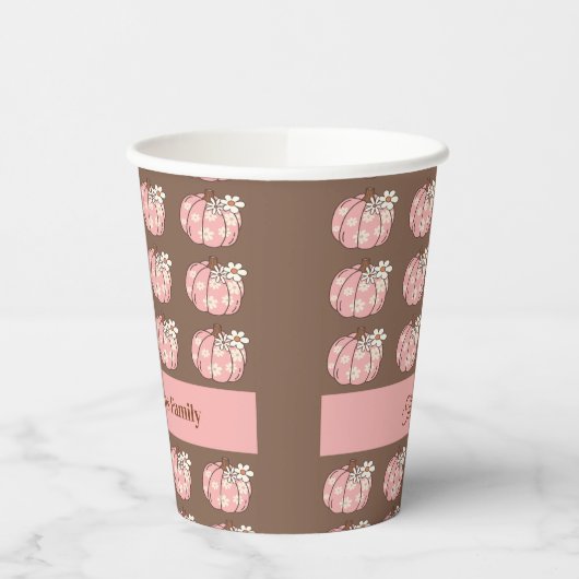 Gobelets En Papier Pink Citrouille Harvest Thanksgiving Diner tasse d (Gauche)