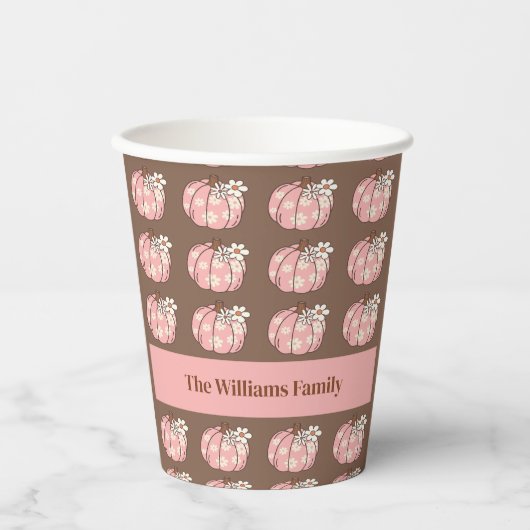 Gobelets En Papier Pink Citrouille Harvest Thanksgiving Diner tasse d (Recto)