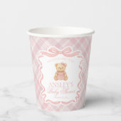 Gobelets En Papier Pink Coquette Bow Bear Tartan Plaid Baby Shower (Verso)
