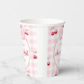 Gobelets En Papier Pink Coquette Bow Cherry First Birthday Party (Droite)
