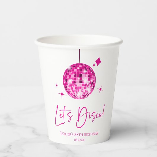 Gobelets En Papier Pink Disco Ball Let's Disco Anniversaire (Verso)