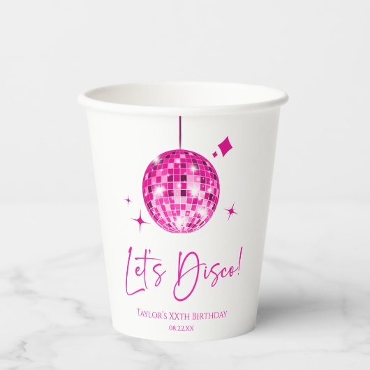 Gobelets En Papier Pink Disco Ball Let's Disco Anniversaire (Recto)