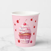 Gobelets En Papier Pink First Cherry & Cupcake Anniversaire (Recto)