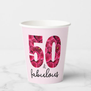 Gobelets En Papier Pink Floral 50 et Fabulous 50th Birthday Party
