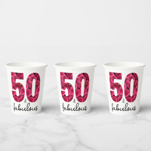 Gobelets En Papier Pink Floral 50 et Fabulous 50th Birthday Party