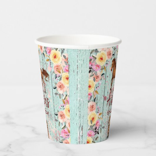 Gobelets En Papier Pink Floral Anniversaire Cheval fête d'anniversair (Droite)