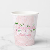Gobelets En Papier Pink Floral Félicitations texte tasse de papier (Recto)