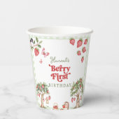 Gobelets En Papier Pink Gingham Berry First Strawberry 1st Birthday (Verso)