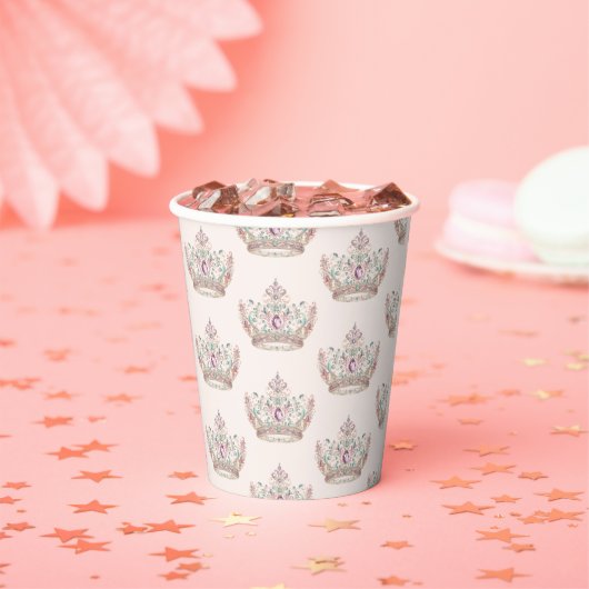 Gobelets En Papier Pink Gold Princess Crown Fairytale Anniversaire (Insitu)