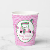 Gobelets En Papier Pink & Green Golf Thème Fête Personnalisée (Verso)