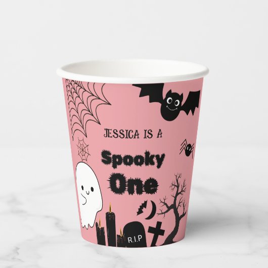 Gobelets En Papier Pink Halloween Sppoky Un premier anniversaire fête (Recto)