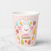 Gobelets En Papier Pink Happy Easter Bunny Floral  (Verso)