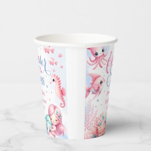Gobelets En Papier Pink Little Mermaid 1er Anniversaire Papier (Droite)