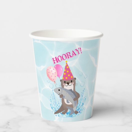 Gobelets En Papier Pink mignonne fille mer Otter fête d'anniversaire (Verso)