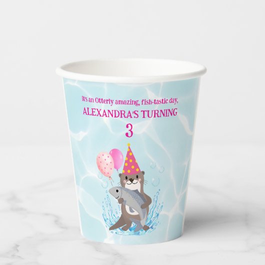 Gobelets En Papier Pink mignonne fille mer Otter fête d'anniversaire (Recto)