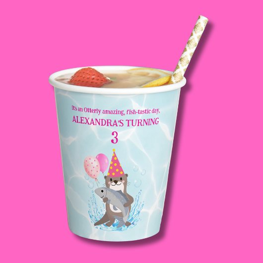 Gobelets En Papier Pink mignonne fille mer Otter fête d'anniversaire