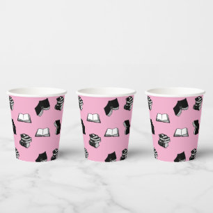 Gobelets En Papier Pink Modern Boish Bibliophile Motif de livre