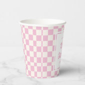 Gobelets En Papier Pink Pastel Retro Check Motif Baby shower fille (Droite)