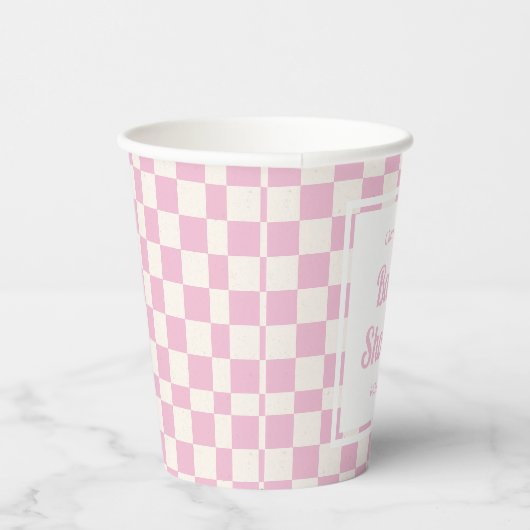 Gobelets En Papier Pink Pastel Retro Check Motif Baby shower fille (Droite)