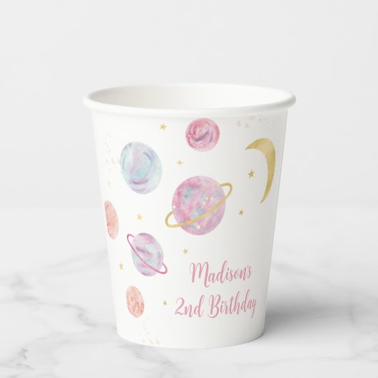Gobelets En Papier Pink Pastel Two Moon Space Anniversaire (Verso)