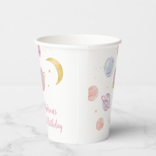 Gobelets En Papier Pink Pastel Two Moon Space Anniversaire (Droite)
