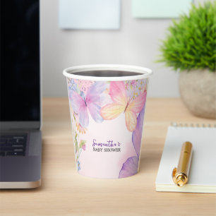 Gobelets En Papier Pink Purple Floral Oh Baby Butterfly Baby shower