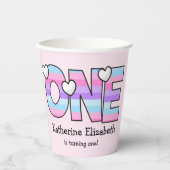 Gobelets En Papier Pink Purple Ombre Grille Coeurs Premier anniversai (Recto)