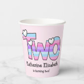 Gobelets En Papier Pink Purple Ombre Stripes Coeurs Deuxième Annivers (Verso)