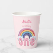 Gobelets En Papier Pink Rainbow Turning One First Birthday (Verso)