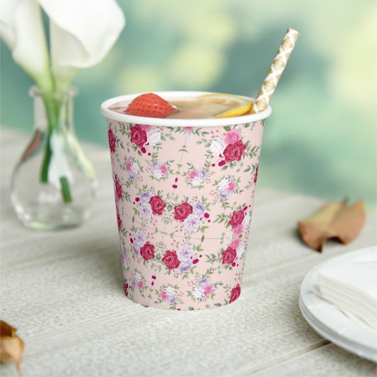 Gobelets En Papier Pink red flowers (Insitu)