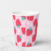 Gobelets En Papier Pink Red Strawberries Floral  Pattern Monogram (Droite)
