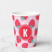 Gobelets En Papier Pink Red Strawberries Floral  Pattern Monogram (Recto)