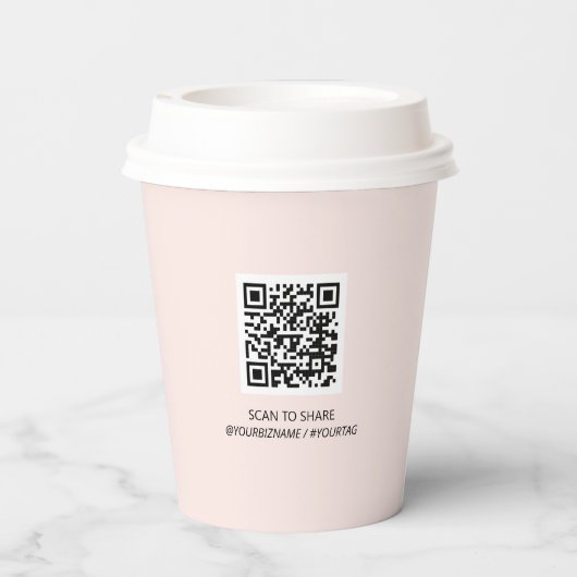 Gobelets En Papier Pink Simple Heart Business Logo Code QR personnali (Verso)