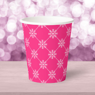 Gobelets En Papier Pink Snowflakes Diagonal Carré Motif