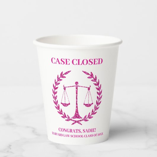 Gobelets En Papier Pink Sparkle Aesthétique Law School Graduation Par (Recto)