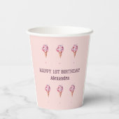 Gobelets En Papier Pink Sprinkles Girl Ice Cream 1er anniversaire (Verso)