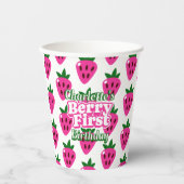 Gobelets En Papier Pink Strawberry Berry First Birthday  (Recto)
