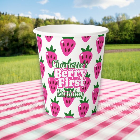 Gobelets En Papier Pink Strawberry Berry First Birthday 