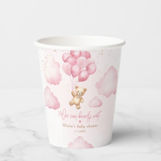 Gobelets En Papier Pink teddy ours fille douche nous pouvons attendre (Recto)