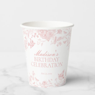 Gobelets En Papier Pink Toile De Jouy Vintage Floral Anniversaire