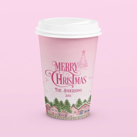 Gobelets En Papier Pink Village Joyeux Noël Party Paper Cup