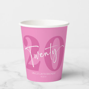 Gobelets En Papier Pink Vingt-vingtième 20e fête d'anniversaire