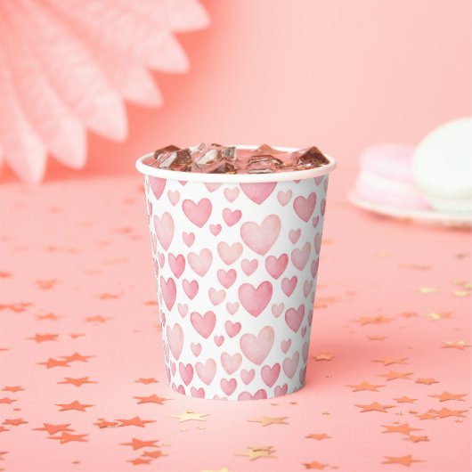 Gobelets En Papier Pink Watercolor Valentine Hearts Pattern (Insitu)