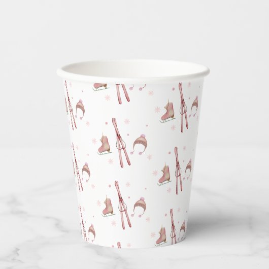 Gobelets En Papier Pink Winter Après Bébé Ski Pattern Baby Shower (Recto)