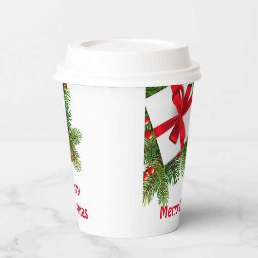 Gobelets En Papier Pins de Noël avec blanc Présent Rouge (Gauche)