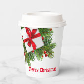 Gobelets En Papier Pins de Noël avec blanc Présent Rouge (Verso)