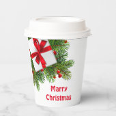 Gobelets En Papier Pins de Noël avec blanc Présent Rouge (Recto)