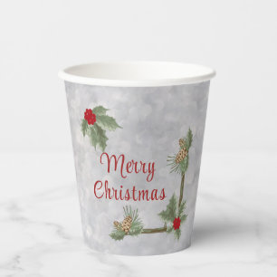 Gobelets En Papier Pins d'hiver et coupe en papier creux