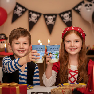 Gobelets En Papier Pirate anniversaire thème fête trésor perroquet